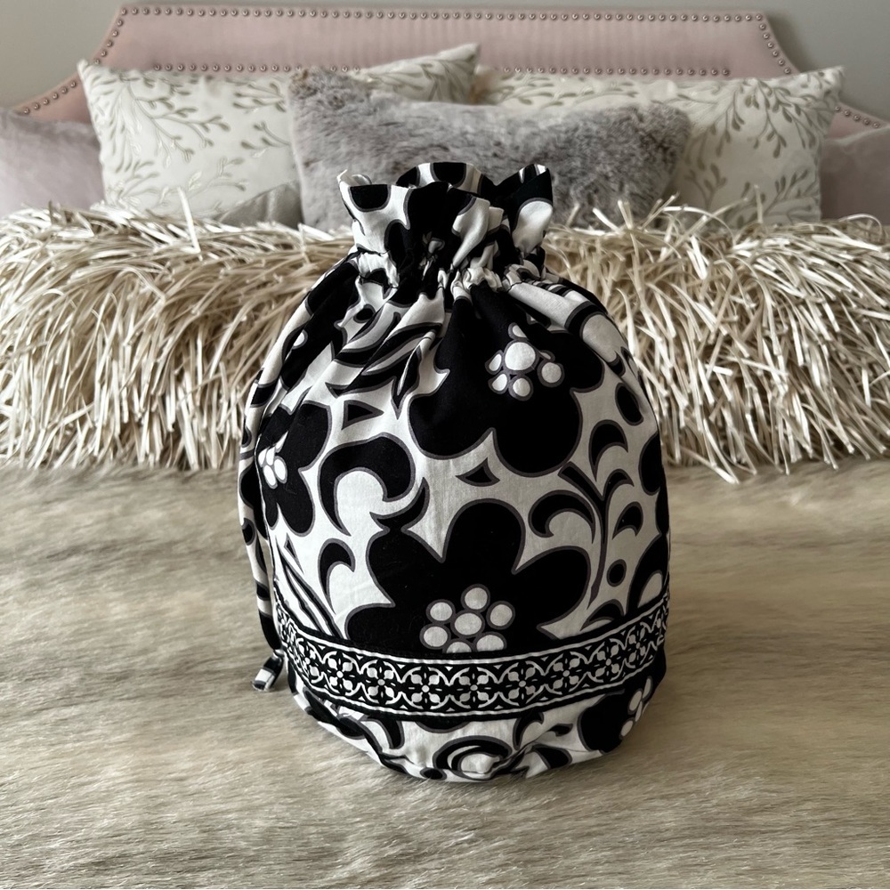 VERA BRADLEY Night & Day 2010 Ditty Bag Drawstring Plastic Lined Black White Y2K